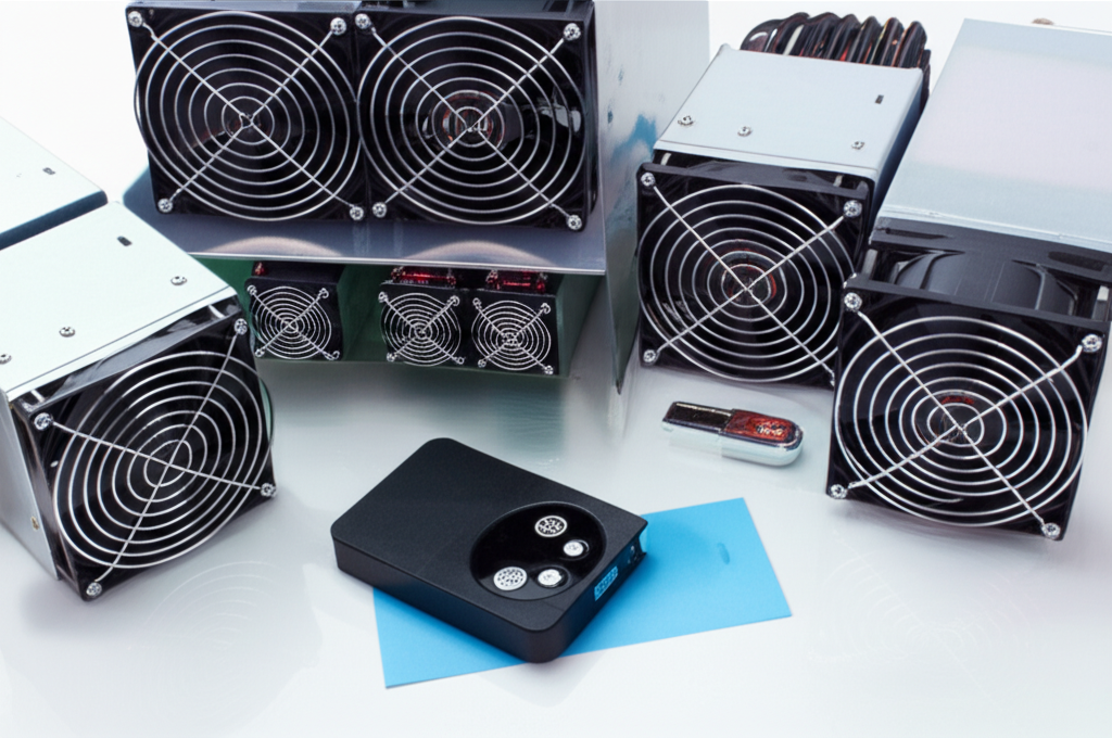 一處先進的加密貨幣挖礦農場，排滿高效能電腦與散熱系統。